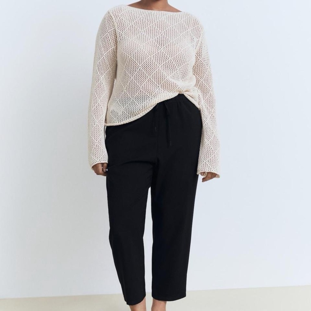 Mango Black Straight Leg Flowy Trouser Pants Small - Picture 3 of 8